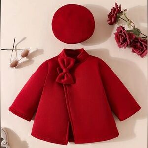 Baby Girl Red Bow Coat + Beret Set | Festive Outfit | 18M